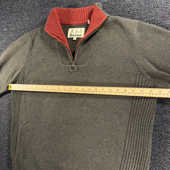 Barbour Jumper Sweater Men's Large 1/4 Zip Olive Green Red Contrast 100% Wool - Picture 7 of 11